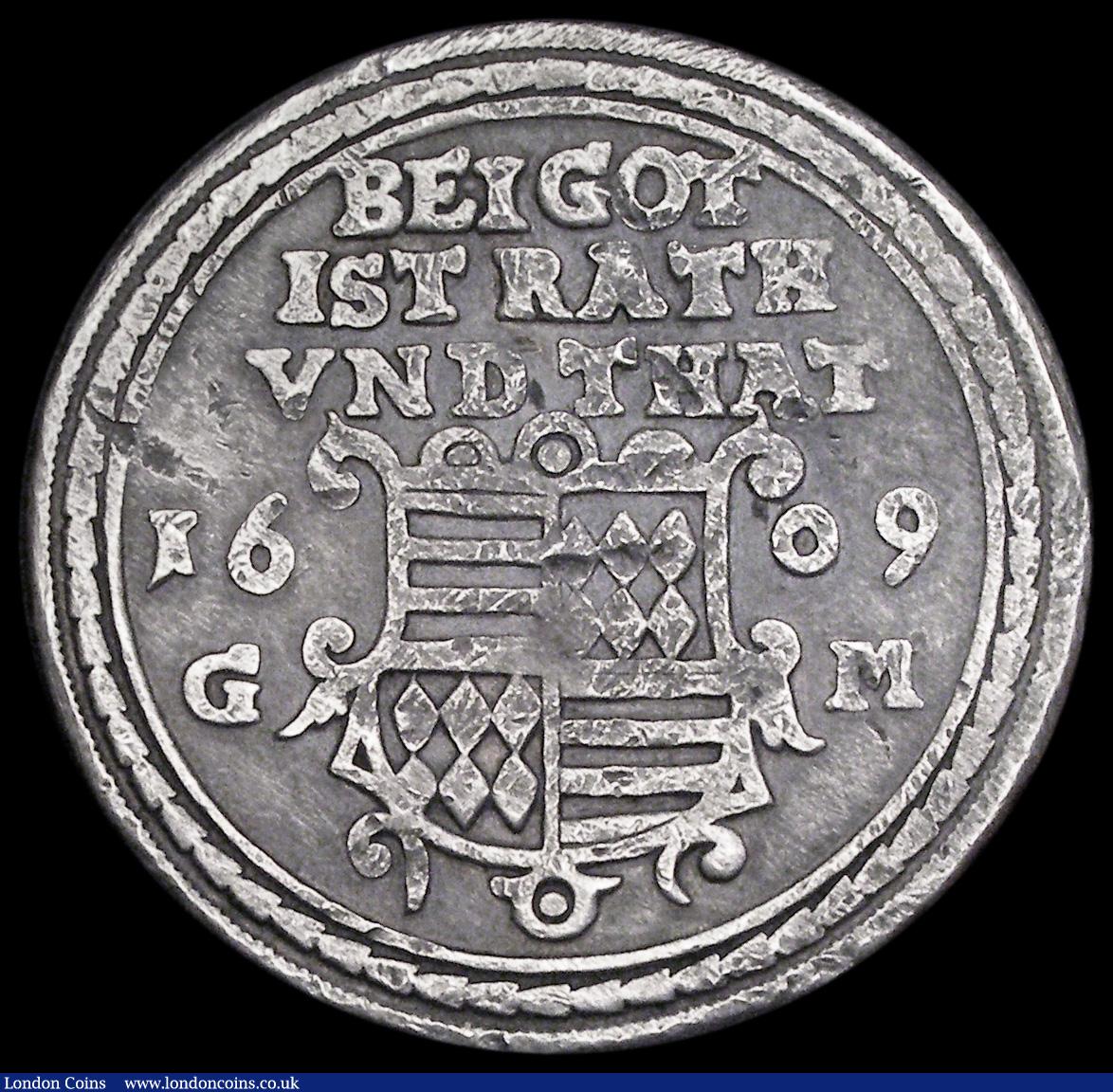 London Coins : A191 : Lot 947 : German States - Mansfeld Hinterort Thaler 1609 St George and the Dragon reverse  BEIGOT IST RATH VND...