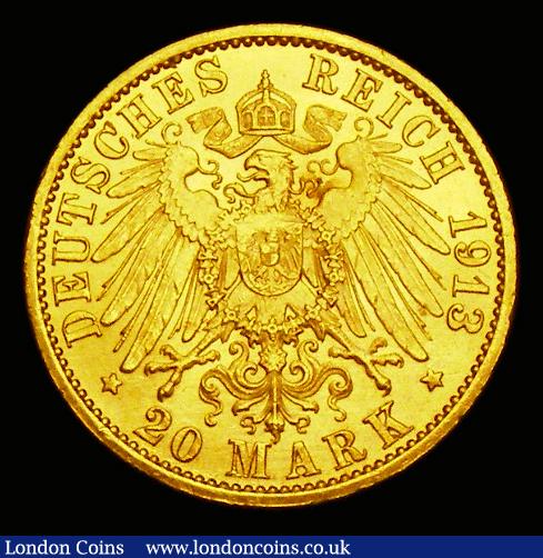 London Coins : A191 : Lot 950 : German States - Prussia 20 Marks Gold 1913A KM#521 AU/UNC and lustrous