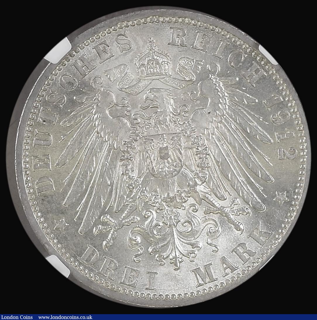 London Coins : A191 : Lot 951 : German States - Prussia 3 Marks 1912A KM#527 NGC MS63