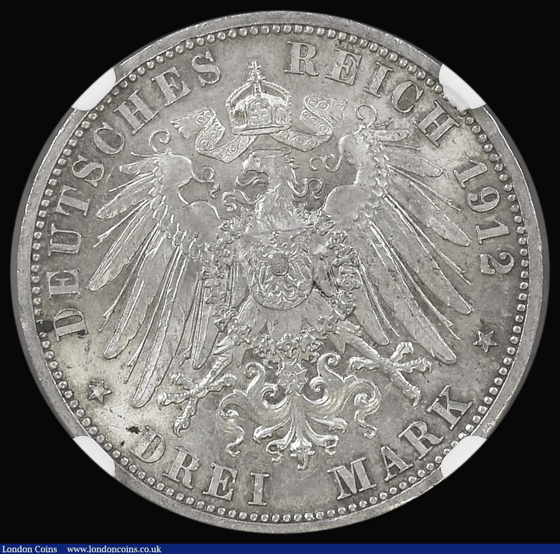 London Coins : A191 : Lot 953 : German States - Prussia Three Marks 1912A KM#527 NGC MS63