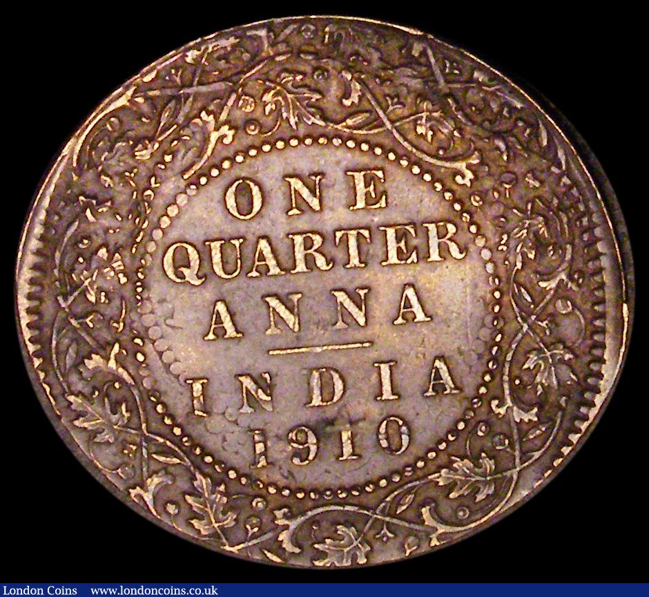 London Coins : A191 : Lot 991 : India ERROR Quarter Anna 1910 with a second reverse mirrored striking over Edward VII obverse portra...