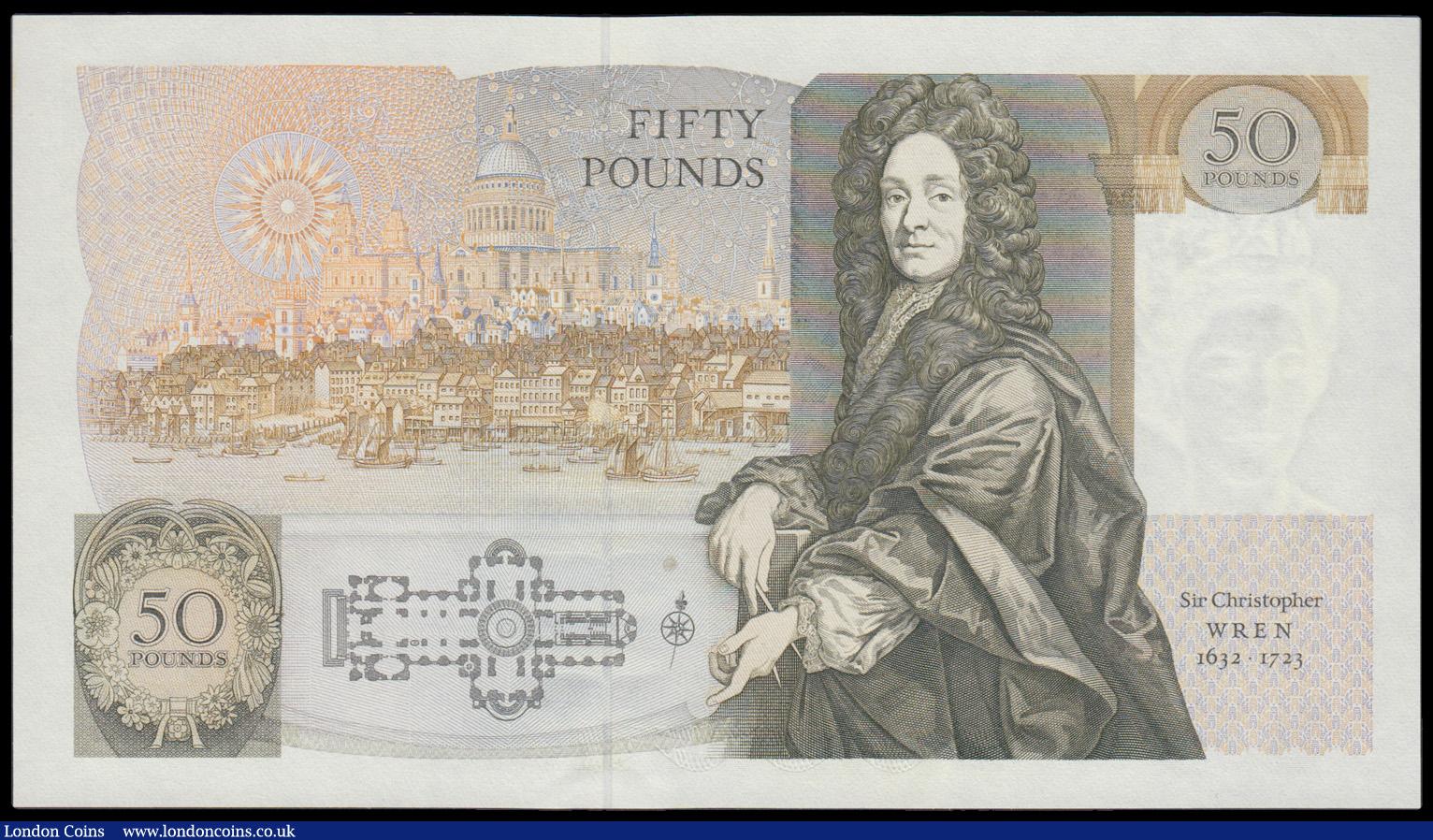 London Coins : A192 : Lot 101 : Fifty Pounds Gill B356 issued 1988 Sir Christopher Wren reverse S/N D01 641915 AU-Unc one faint spot...