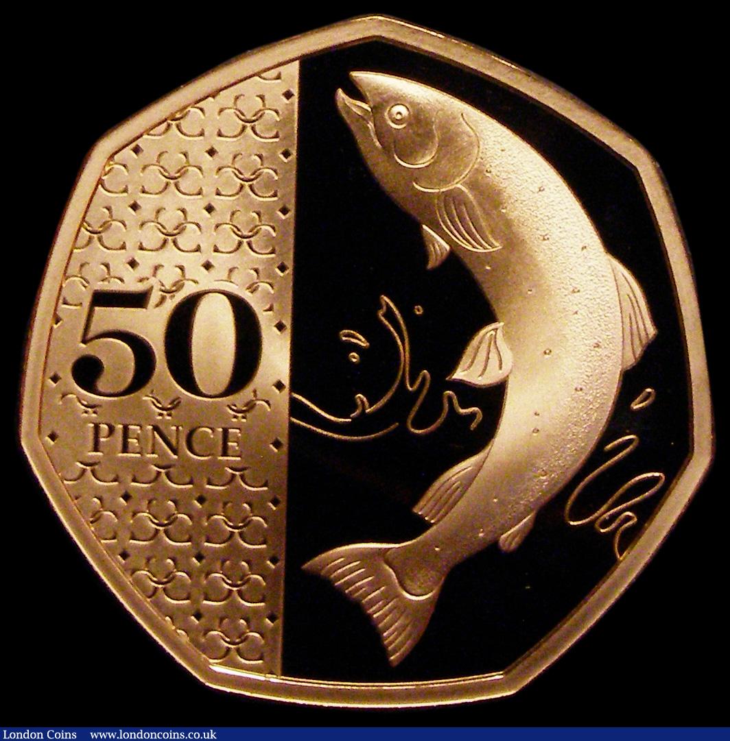 London Coins : A192 : Lot 1014 : Fifty Pence 2025 Atlantic Salmon Gold Proof FDC in the plastic capsule of issue
