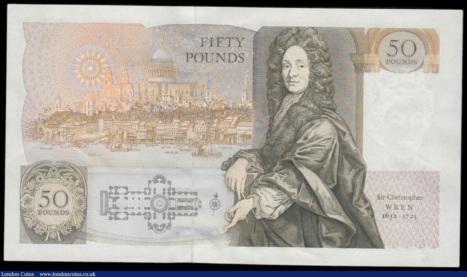 London Coins : A192 : Lot 102 : Fifty Pounds Gill issued 1988 Sir Christopher Wren reverse Column Sort B356cs S/N D95 979403 AU