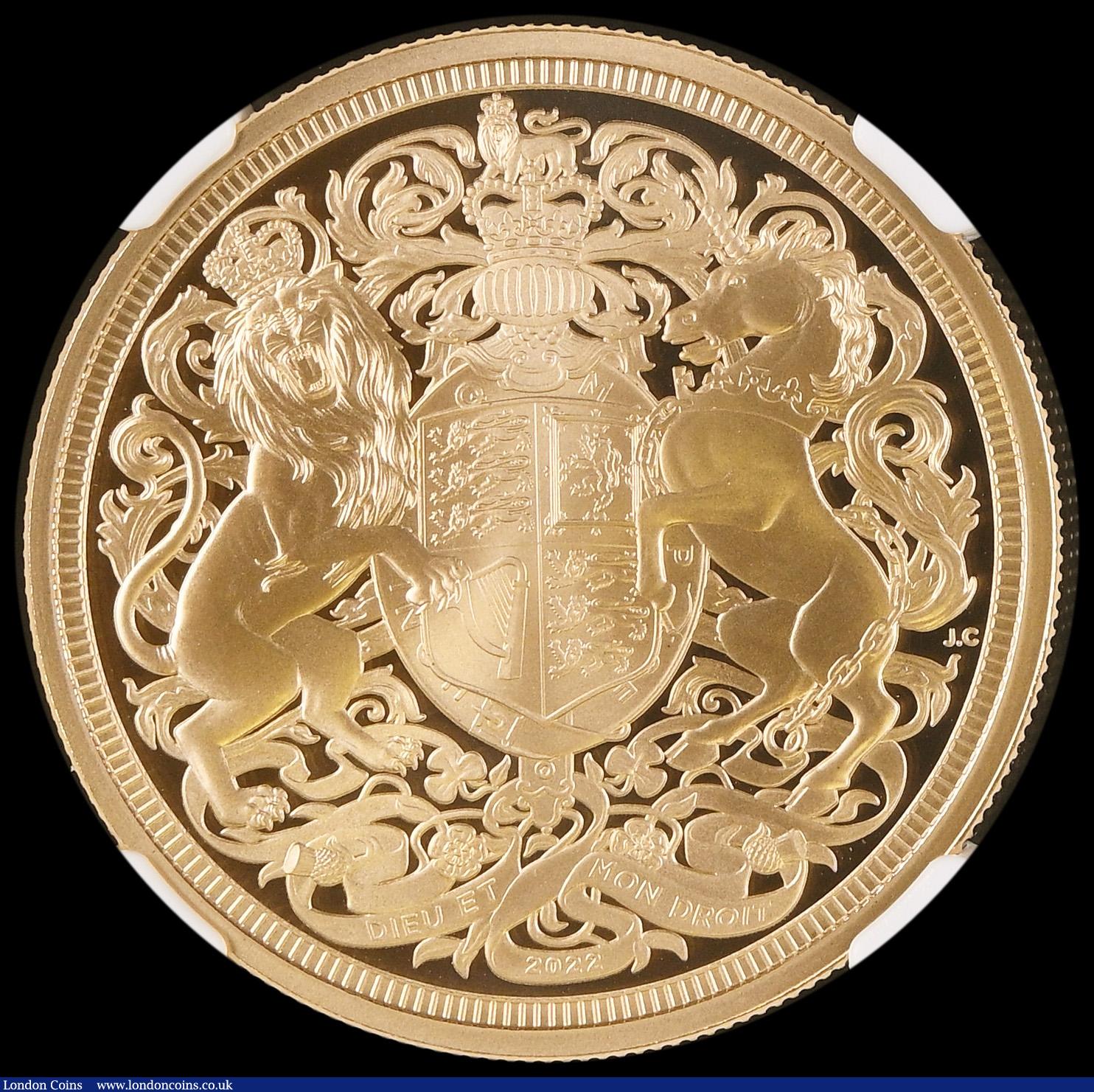 London Coins : A192 : Lot 1038 : Five Pounds 2022 Queen Elizabeth II Memorial Gold Proof in an NGC holder and graded PF70 Ultra Cameo
