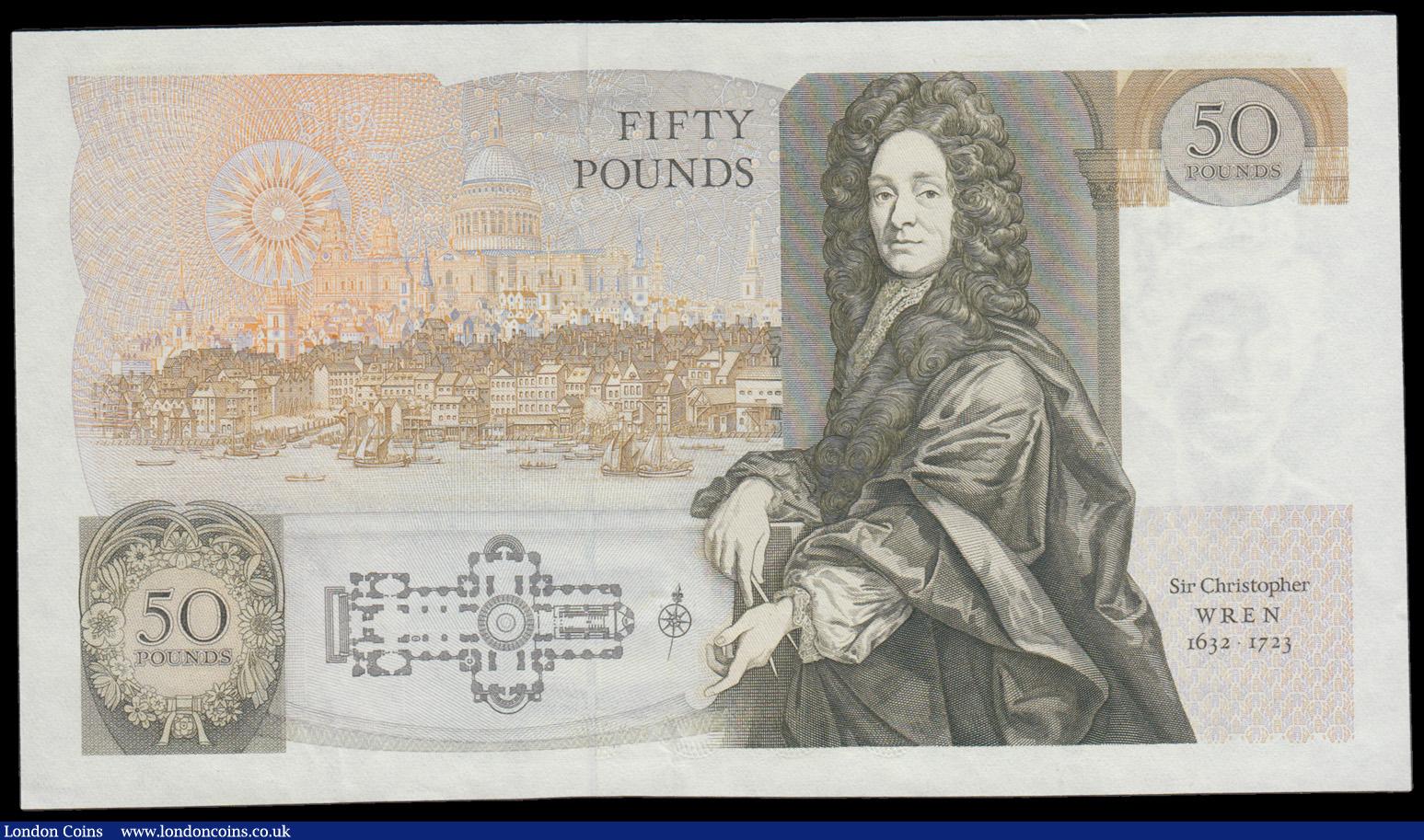 London Coins : A192 : Lot 104 : Fifty Pounds Kentfield B361 issued 1991 very last run E30 768044,Sir Christopher Wren on reverse, GE...