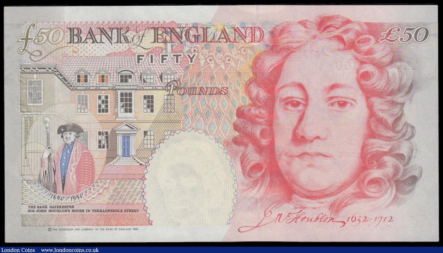 London Coins : A192 : Lot 111 : Fifty Pounds Kentfield B377cs Column Sort Silver Foil Tudor Rose issue 1994 LL03 993100 Unc