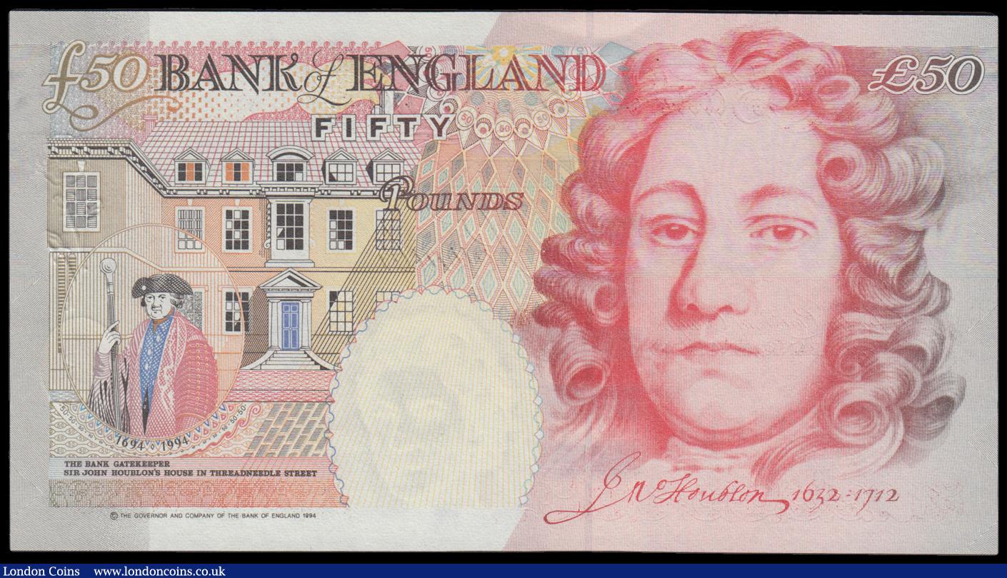 London Coins : A192 : Lot 114 : Fifty Pounds Lowther Houblon B385 1999 FIRST RUN J01 000753 AU-Unc