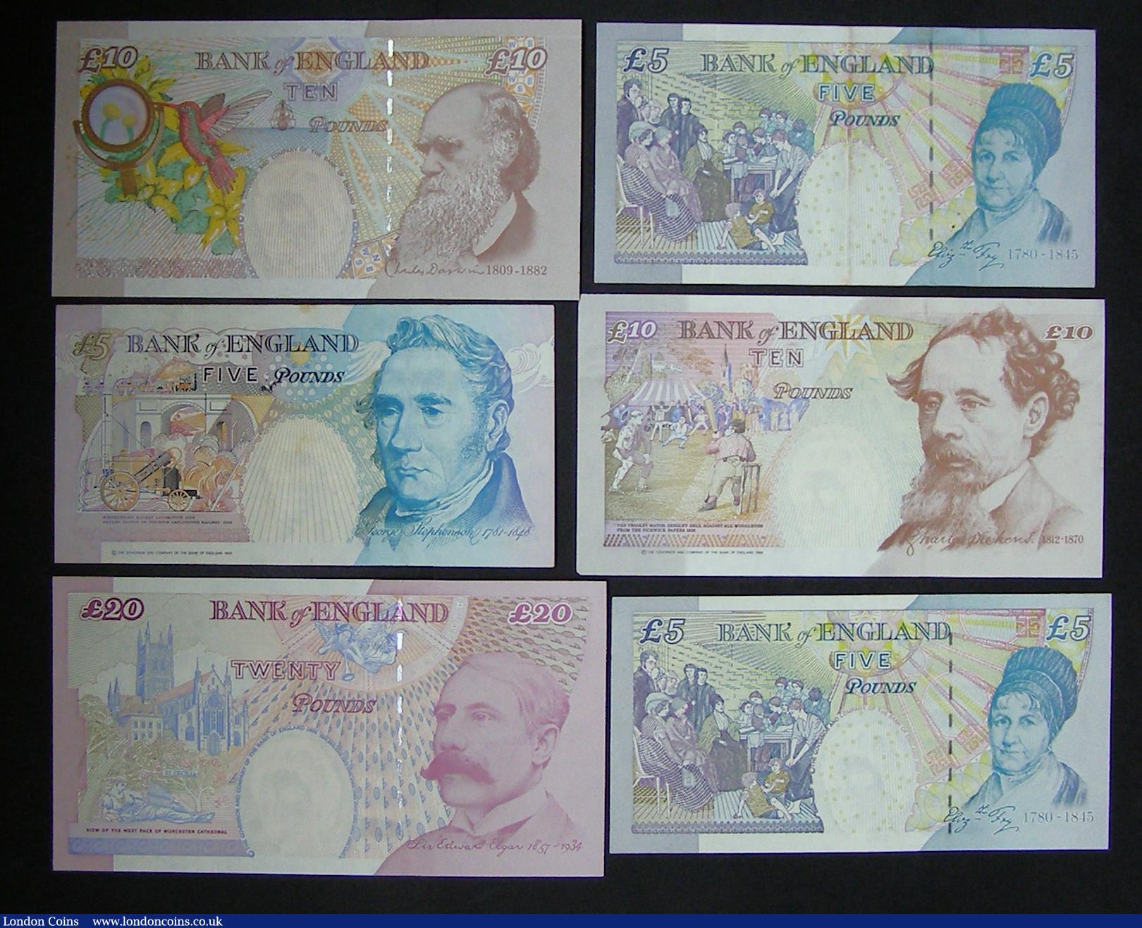 London Coins : A192 : Lot 117 : Bank of England (6) Lowther QE2 pictorial issues  including  Twenty  Pounds Sir Edward Elgar B386 pr...
