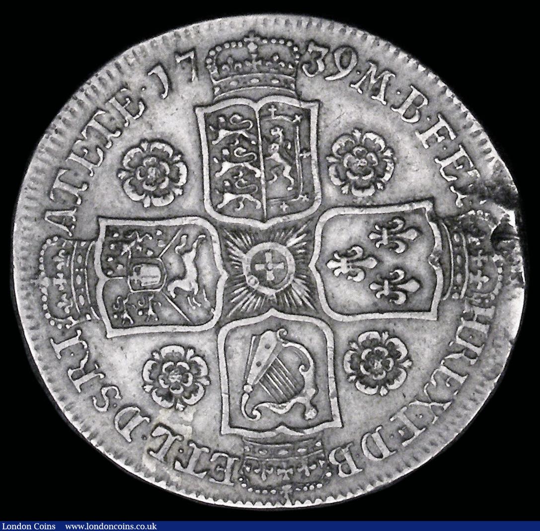 London Coins : A192 : Lot 1172 : Halfcrown 1739 Roses ESC 122, Bull 1665 VF the reverse Near EF but with some damage to the edge at 4...