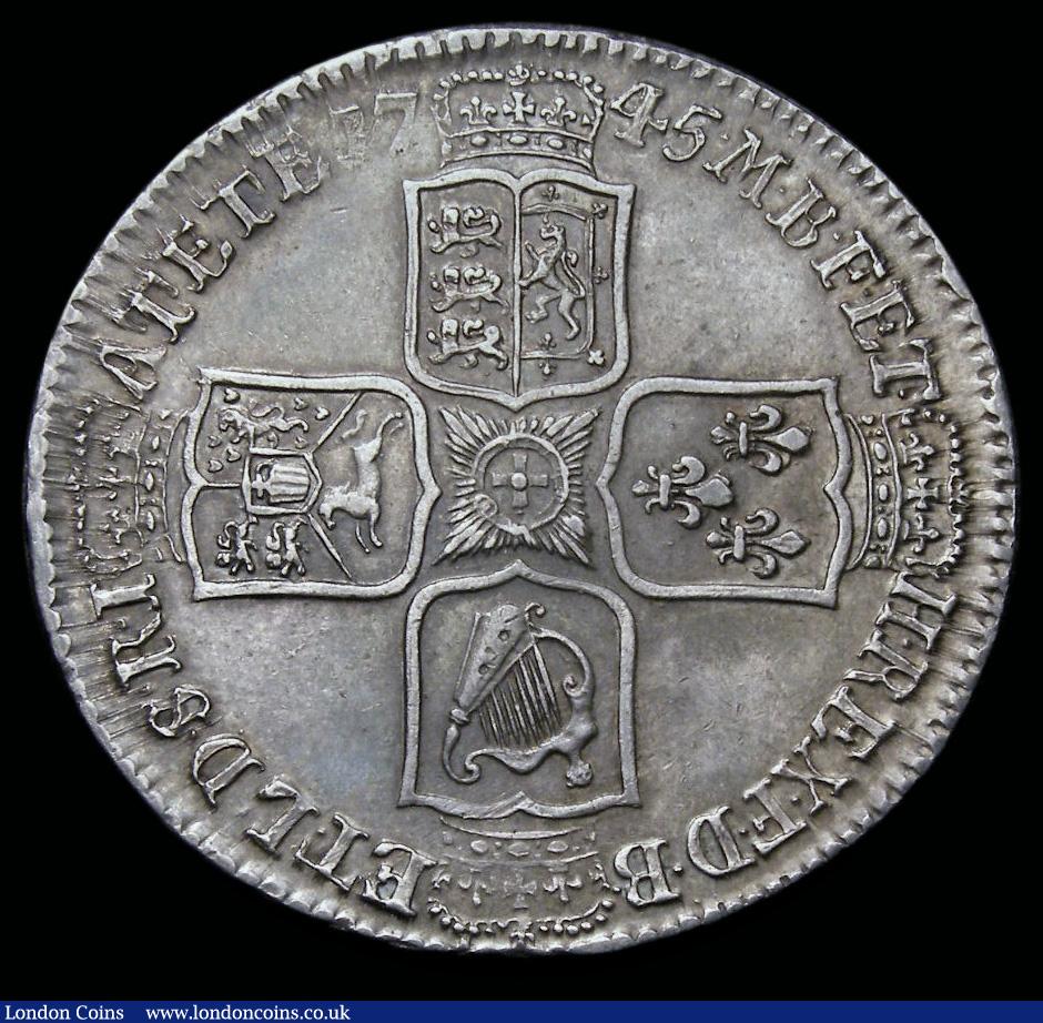 London Coins : A192 : Lot 1173 : Halfcrown 1745 LIMA ESC 605 Bull 1687 pleasing EF/GEF with an even grey tone and graded 70 by CGS