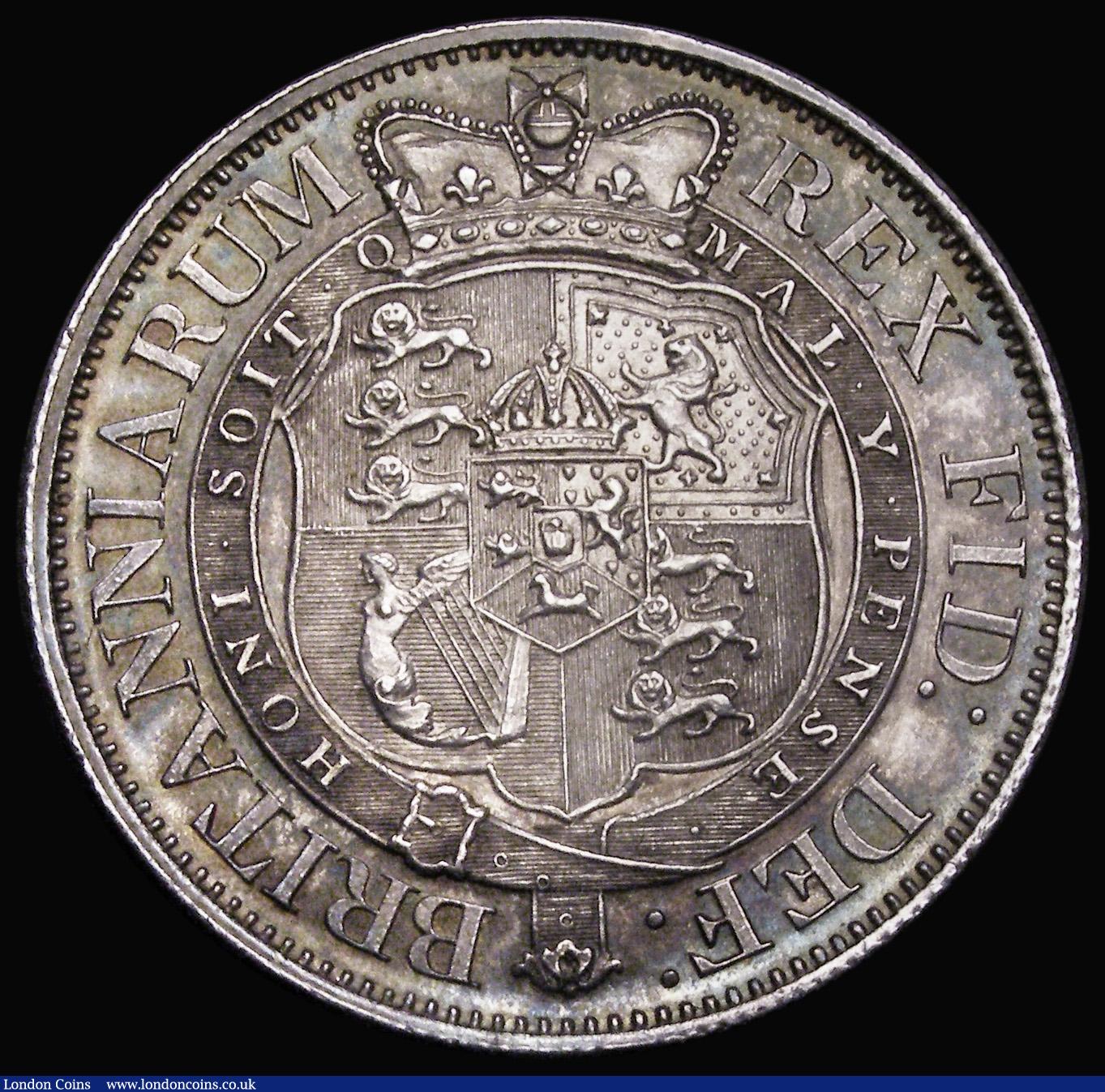 London Coins : A192 : Lot 1184 : Halfcrown 1817 Small Head with prooflike fields and frosted bust Unc with a lovely tone, in our opin...