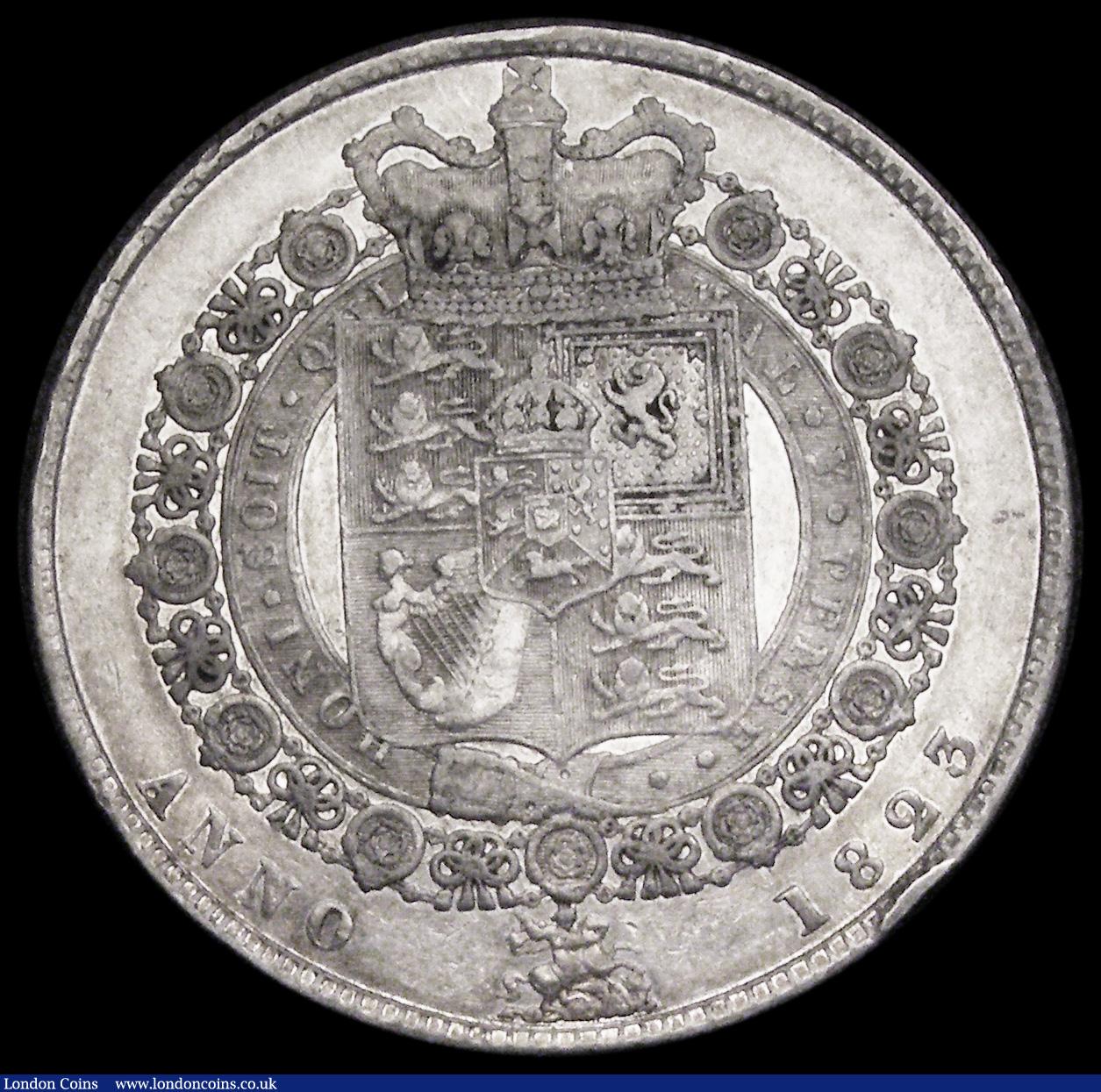 London Coins : A192 : Lot 1186 : Halfcrown 1823 Second Reverse ESC 634, Bull 2365 bright VF
