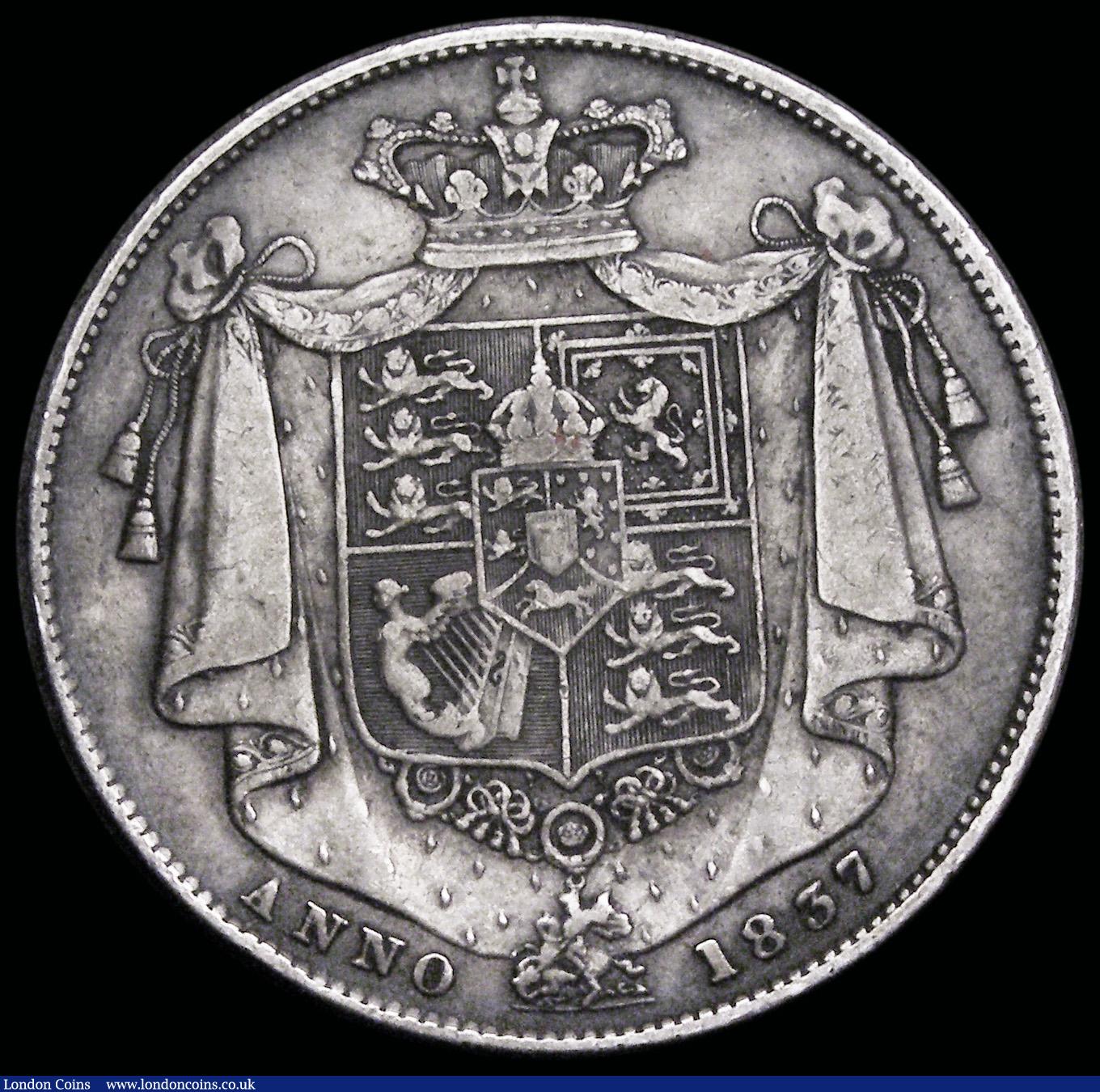 London Coins : A192 : Lot 1195 : Halfcrown 1837 ESC 667, Bull 2486 Good Fine/NVF and scarce