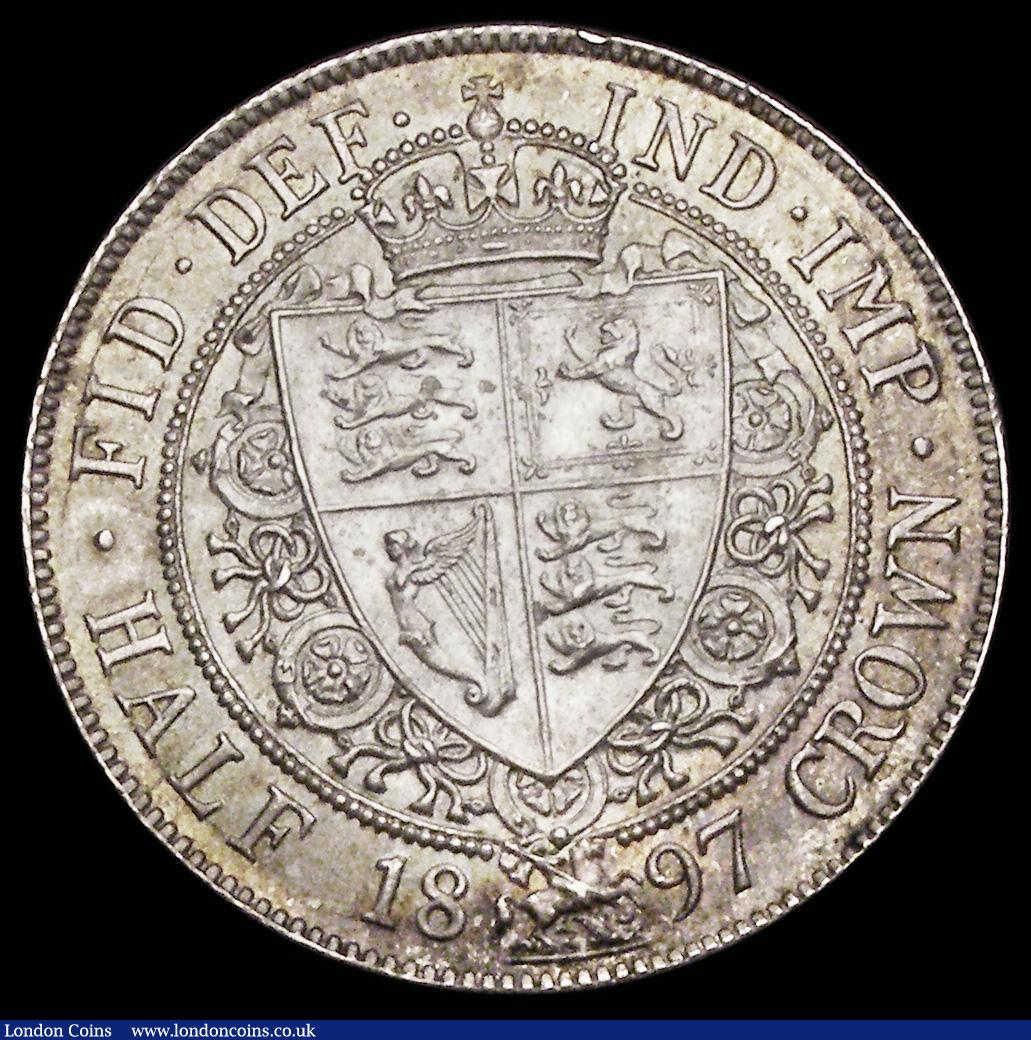 London Coins : A192 : Lot 1219 : Halfcrown 1897 ESC 731, Bull 2783 UNC or near so with a pleasing peripheral gold toning