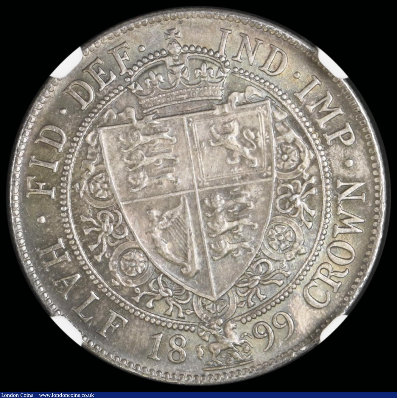 London Coins : A192 : Lot 1221 : Halfcrown 1899 ESC 733, Bull 2785 Choice Unc with a lovely tone graded MS62 by NGC which looks conse...