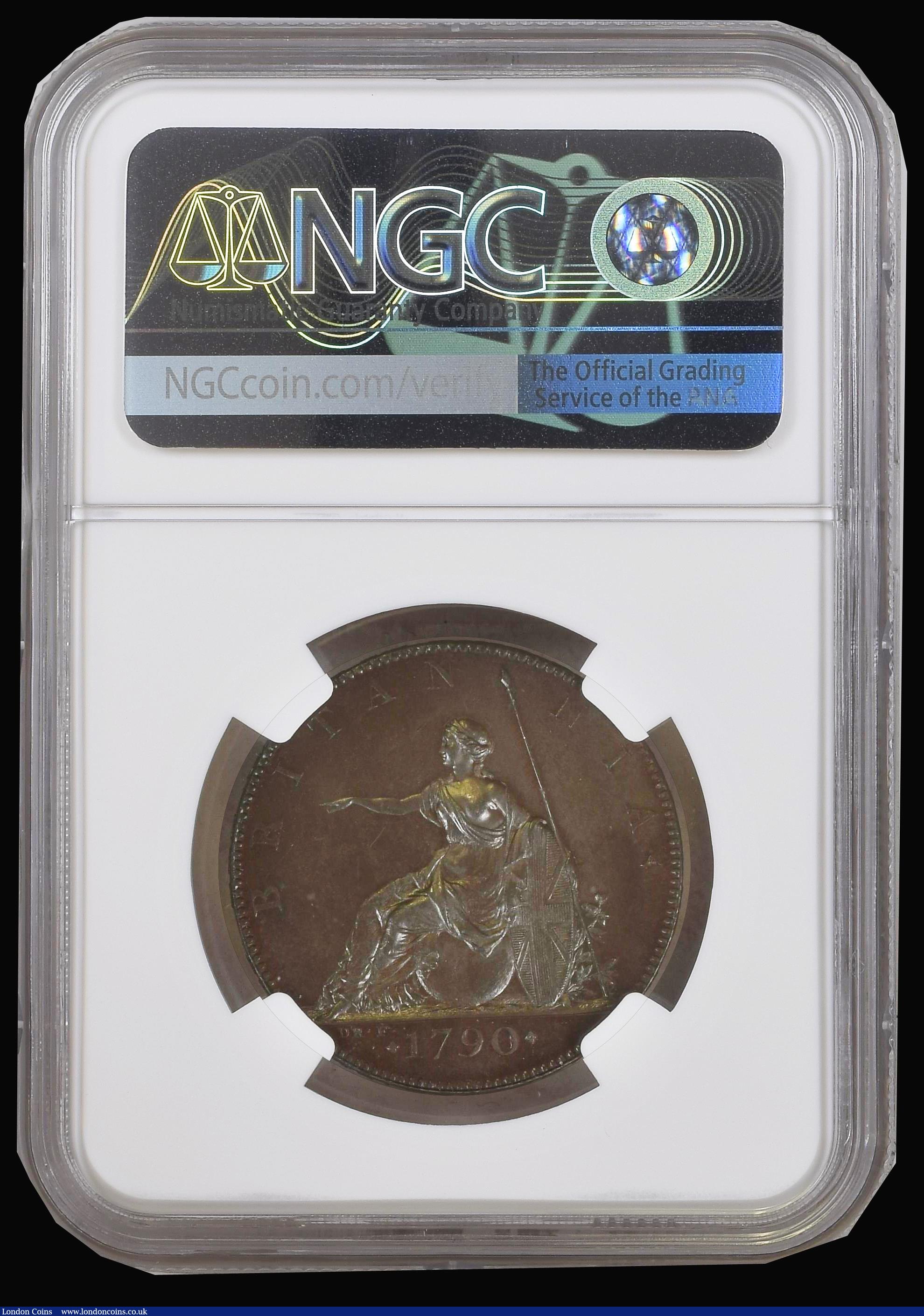 London Coins : A192 : Lot 1264 : Halfpenny 1790 Droz Bronzed Pattern Peck 948 a choice example and graded PF63BN by NGC