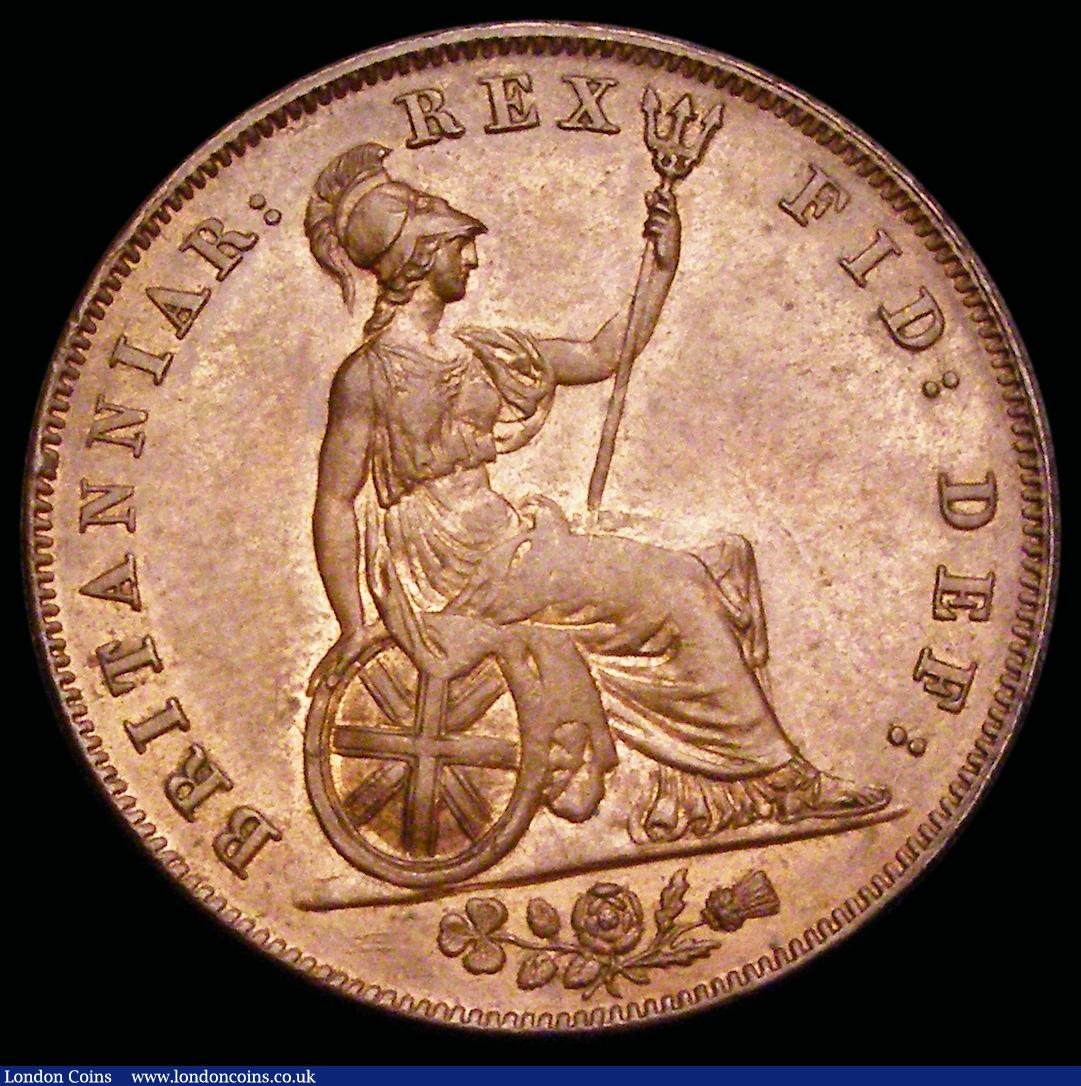 London Coins : A192 : Lot 1268 : Halfpenny 1827 Peck 1438 UNC with good subdued lustre and contact marks on the King's neck