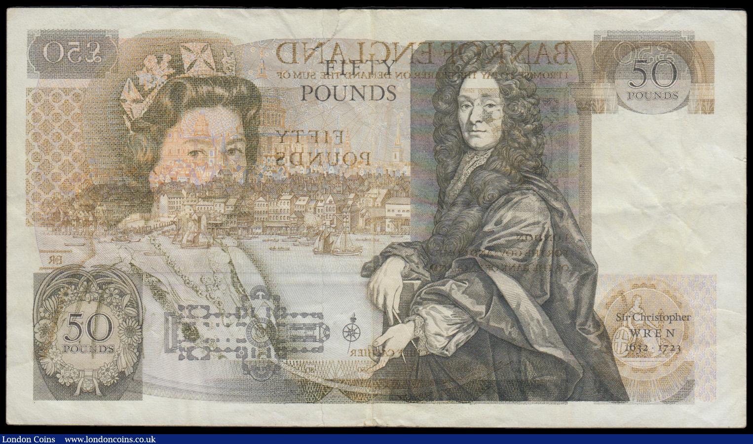 London Coins : A192 : Lot 127 : ERROR - Fifty Pounds Somerset B352 issued 1981 an ERROR the reverse has a second printing of the Que...