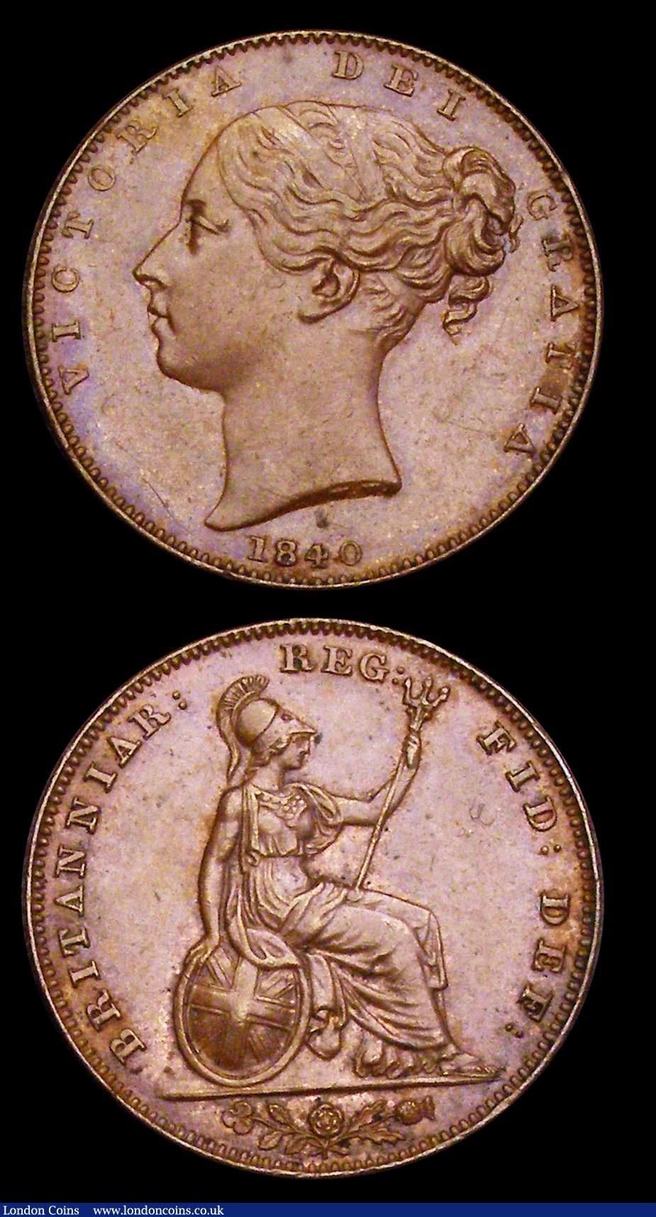 London Coins : A192 : Lot 1271 : Halfpenny 1857 Peck 1546 Reverse A no dots on the shield EF or better, Farthing 1840 Peck 1559 EF/AU...