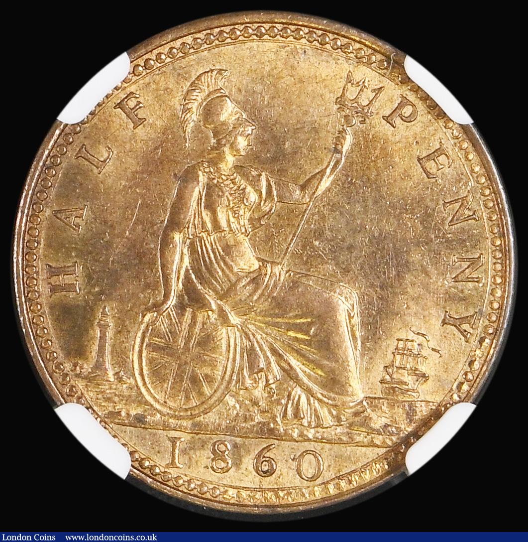 London Coins : A192 : Lot 1272 : Halfpenny 1860 Beaded Border Freeman 258 CGS UNC 80