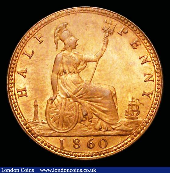 London Coins : A192 : Lot 1273 : Halfpenny 1860 Beaded Border Freeman 258 dies 1+A, UNC, with almost full lustre, in an LCGS holder a...