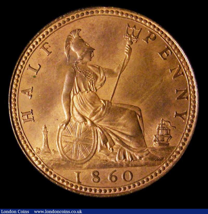 London Coins : A192 : Lot 1274 : Halfpenny 1860 Beaded Border Freeman 258 Unc with lustre and graded CGS 80