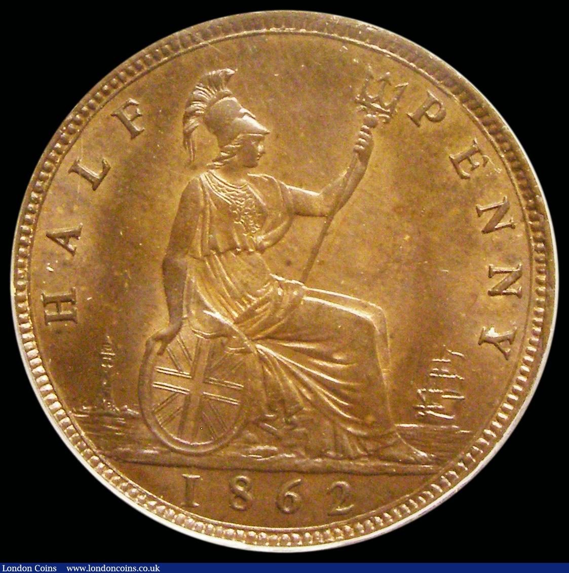 London Coins : A192 : Lot 1276 : Halfpenny 1862 Freeman 289 dies 7+G, Choice UNC with good lustre and in an LCGS holder and graded LC...