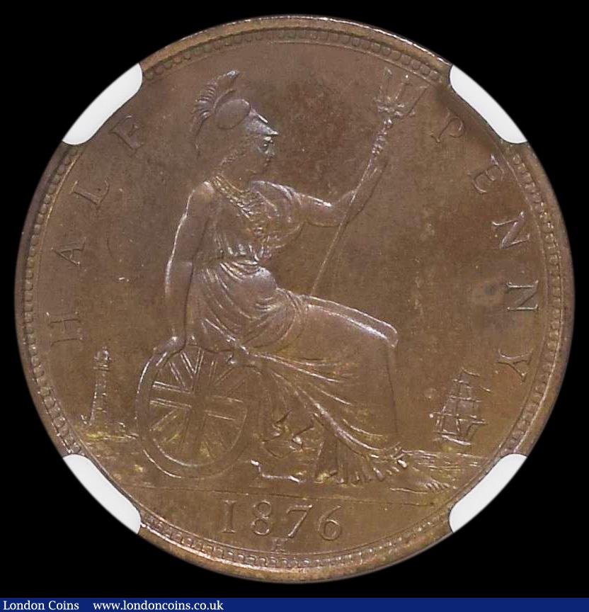 London Coins : A192 : Lot 1279 : Halfpenny 1876H dies 13+M as Freeman 326 but in Proof in an NGC Holder at PF64BN (the BN perhaps con...