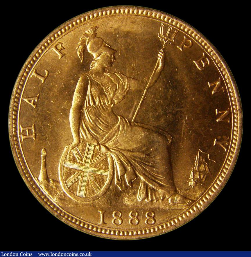 London Coins : A192 : Lot 1282 : Halfpenny 1888 Freeman 359 Unc with good lustre the reverse especially brilliant and graded CGS 82