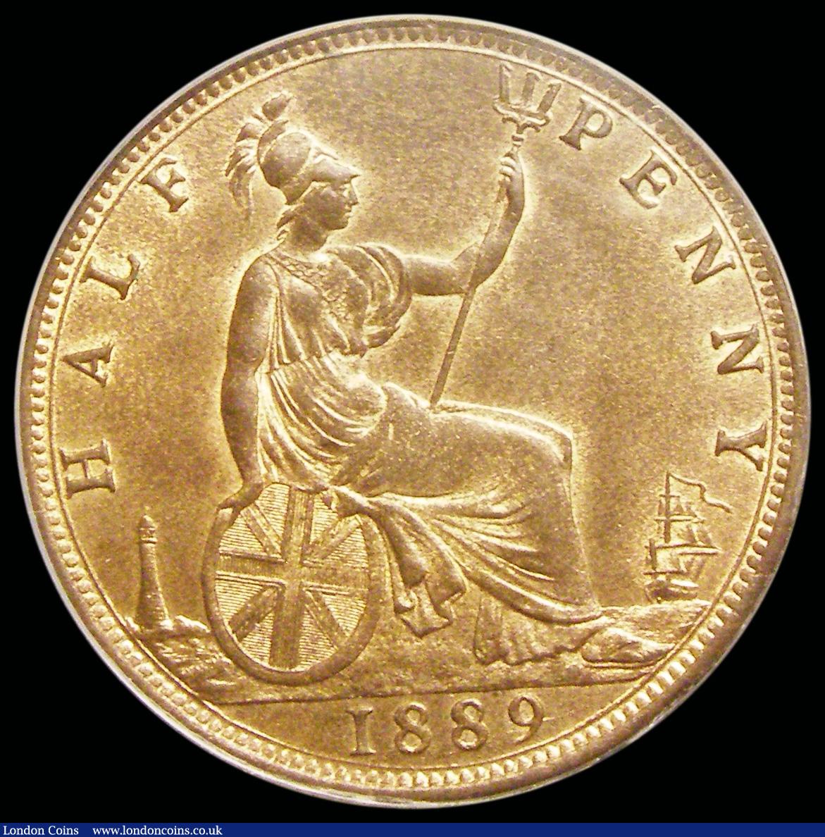 London Coins : A192 : Lot 1283 : Halfpenny 1889 Freeman 360 dies 17+S UNC with lustre and graded 82 by CGS