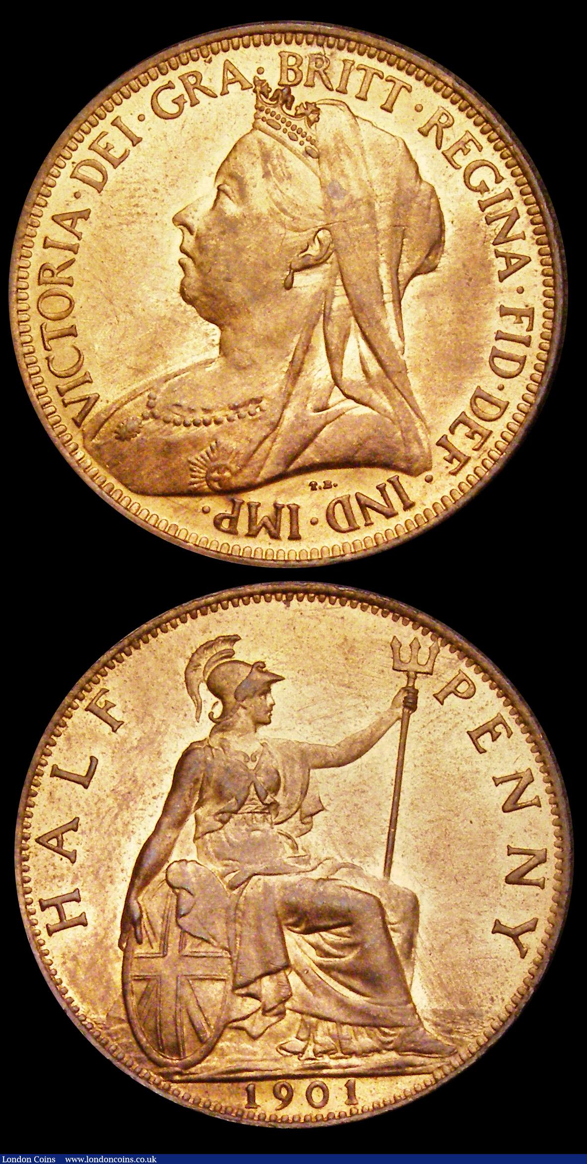 London Coins : A192 : Lot 1286 : Halfpenny 1901 Lustrous Unc and Third Farthing 1913 Lustrous Unc with multiple toning spots
