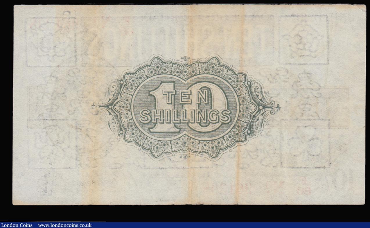 London Coins : A192 : Lot 13 : Ten Shillings Warren Fisher T26 issued 1919 F/86 961398 (No. with dash), VF with some brown stains
