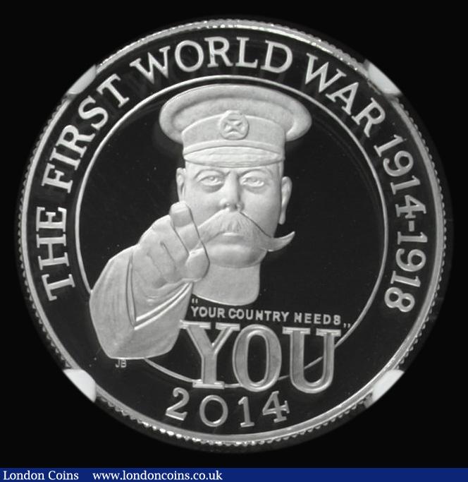 London Coins : A192 : Lot 1315 : One Hundred Pounds 2014 World War I - Lord Kitchener S.4905 Platinum Proof, in an NGC holder and gra...