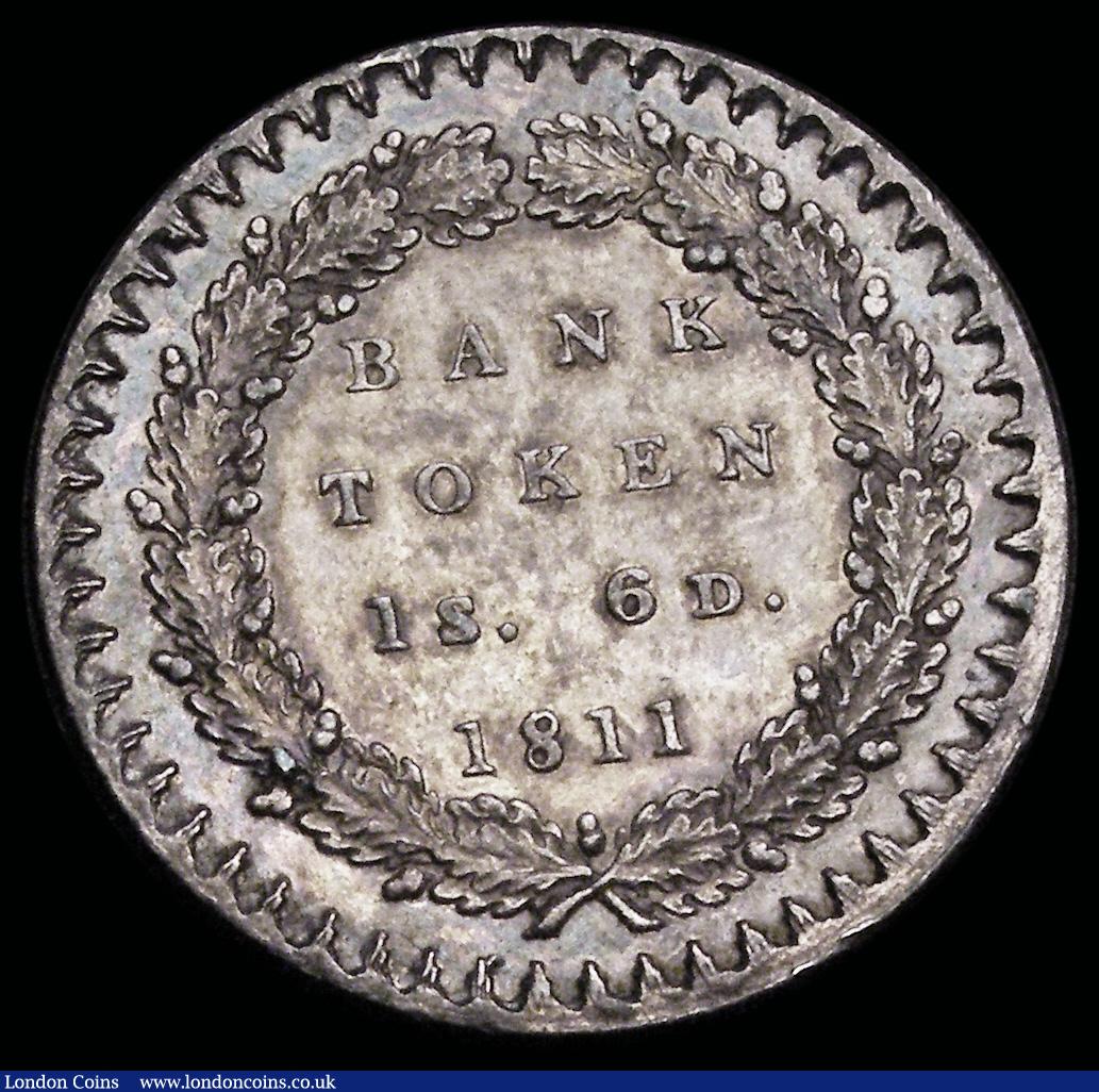 London Coins : A192 : Lot 1317 : One Shilling and Sixpence Bank Token 1811 First Bust ESC 969, Bull 2112, EF 