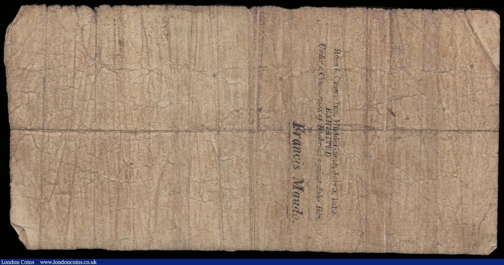 London Coins : A192 : Lot 132 : Huddersfield Commercial Bank 1 Guinea dated Nov 1815 No.6167 for Benjamin & Joshua Ingham & ...
