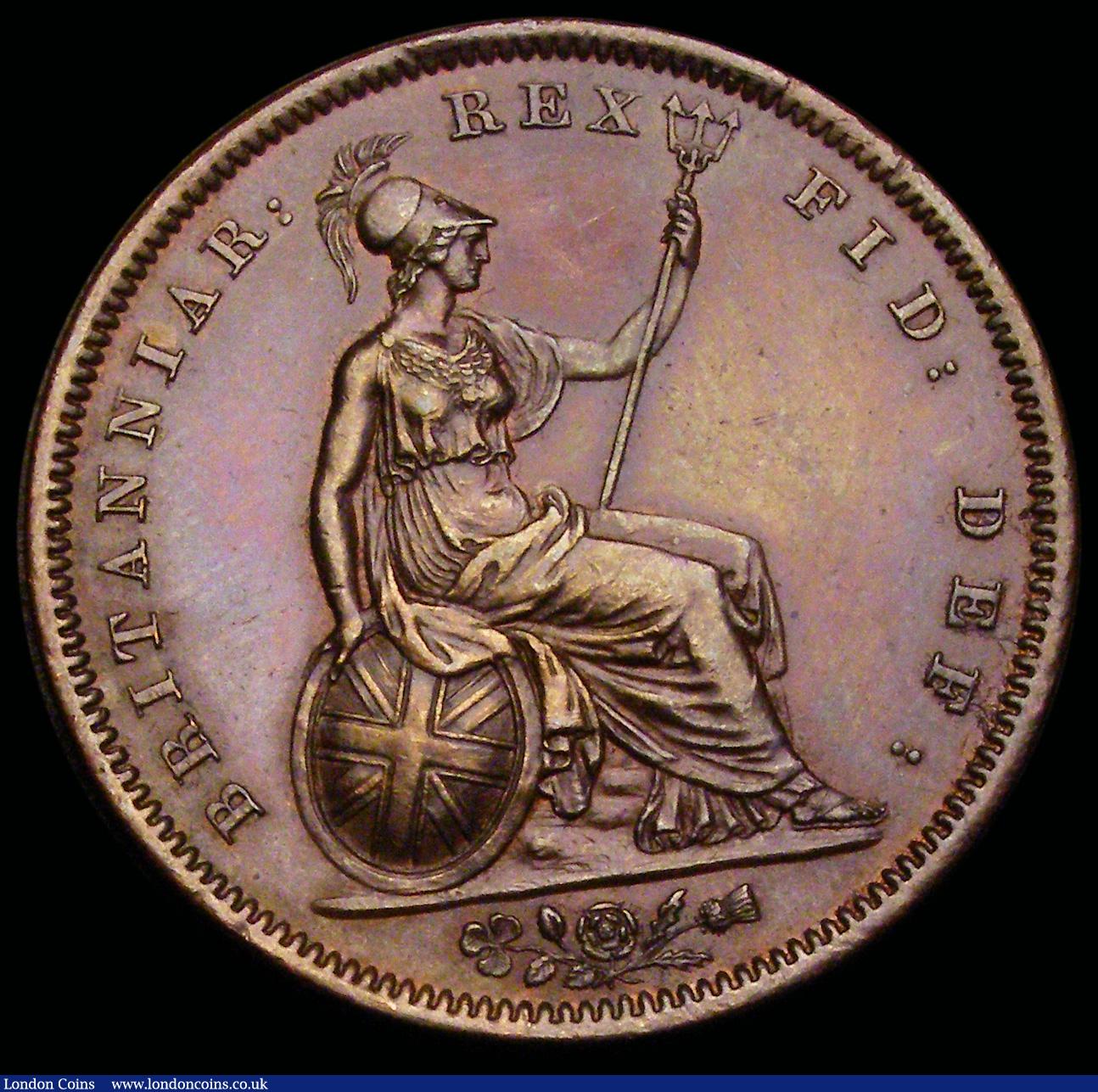 London Coins : A192 : Lot 1342 : Penny 1826 Reverse C Thick line on Saltire Peck 1427 EF but once lightly cleaned or dipped in olive ...