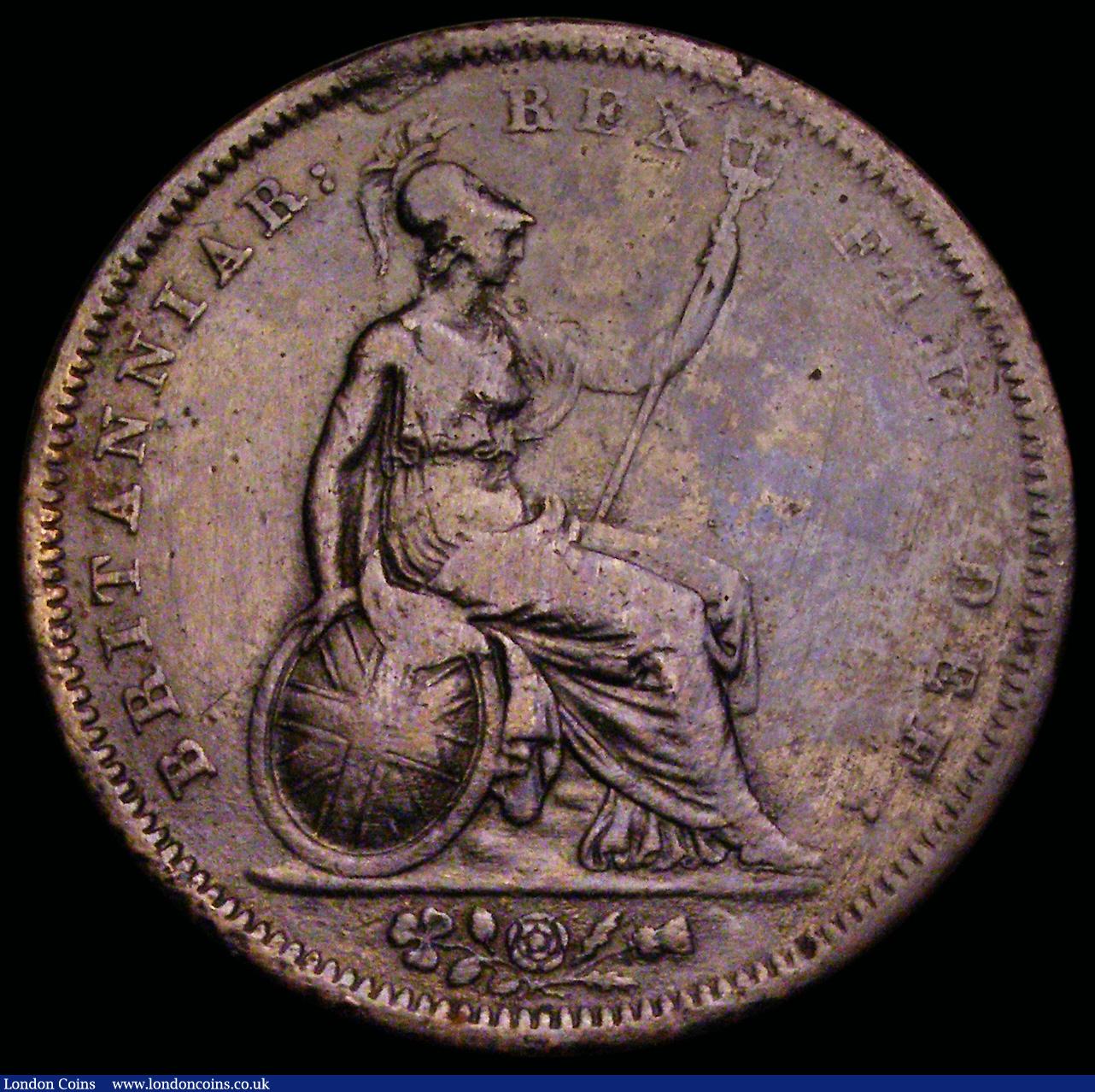 London Coins : A192 : Lot 1343 : Penny 1827 Peck 1430 Good VF Details cleaned and with some surface porosity as usual and a key date ...