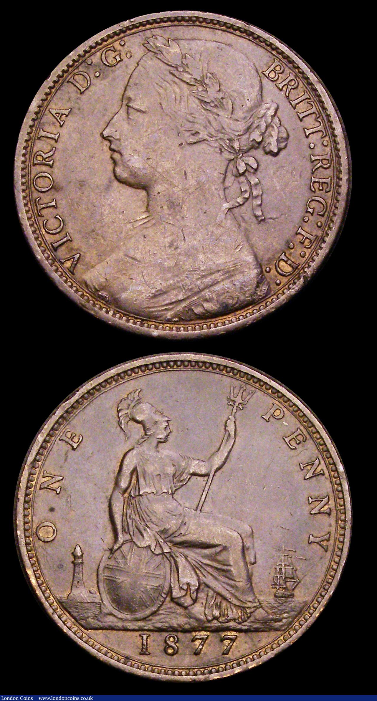 London Coins : A192 : Lot 1374 : Penny 1853 Ornamental Trident Peck 1503 Colon slightly nearer DEF Chocolate AU with a hint of lustre...