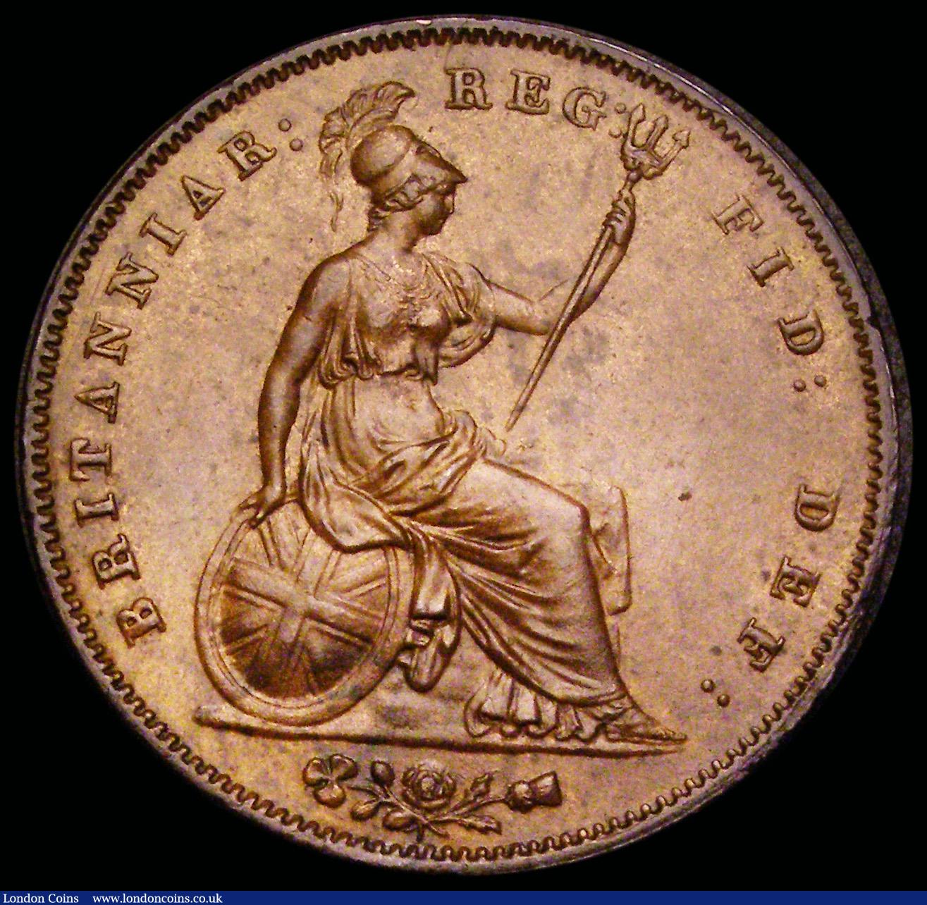 London Coins : A192 : Lot 1375 : Penny 1854 Ornamental Trident Peck 1507 Brown UNC/AU but once lightly cleaned or dipped in olive oil...