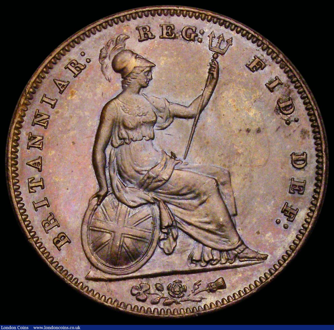 London Coins : A192 : Lot 1377 : Penny 1854 Plain Trident Peck 1506 Unc but once lightly cleaned or dipped in olive oil or something ...