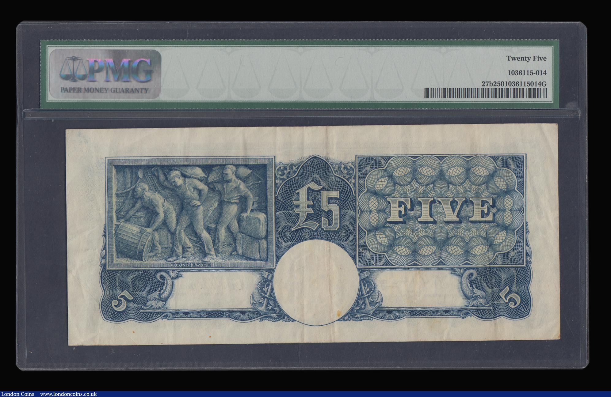 London Coins : A192 : Lot 138 : Australia Commonwealth Bank &pound;5, KGVI at left, issued 1941 S/N R/62 687803, signed Armitage &am...