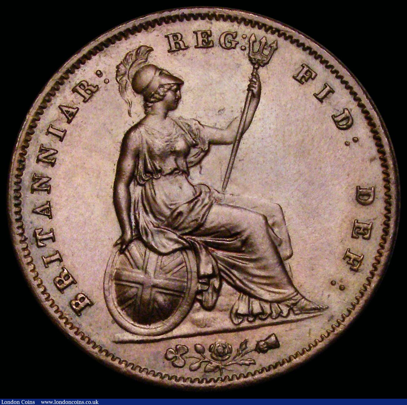 London Coins : A192 : Lot 1381 : Penny 1856 Ornamental Trident Peck 1512 Chocolate Unc and a key date rarity but once lightly cleaned...