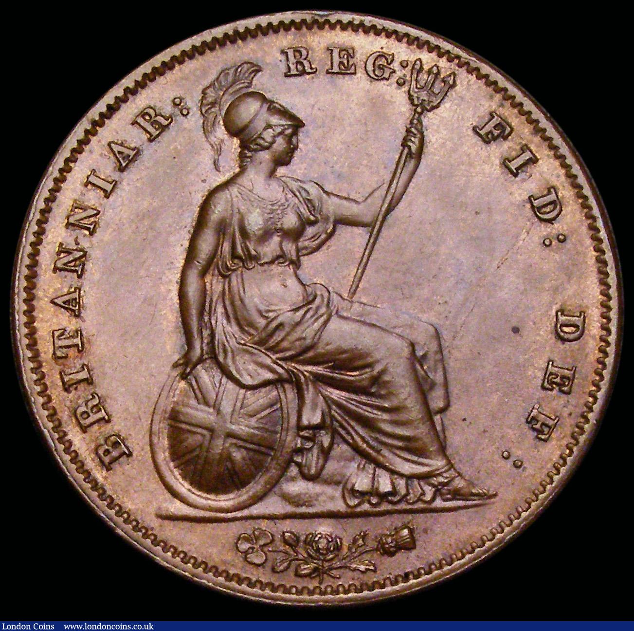 London Coins : A192 : Lot 1386 : Penny 1857 Ornamental Trident Peck 1513 Chocolate Unc but once lightly cleaned or dipped in olive oi...