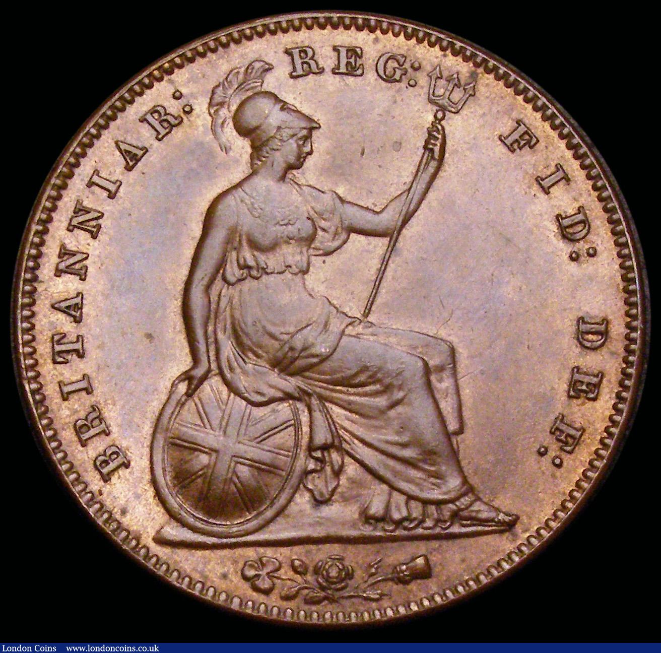 London Coins : A192 : Lot 1388 : Penny 1857 Plain Trident Peck 1514 UNC but once lightly cleaned or dipped in olive oil or something ...