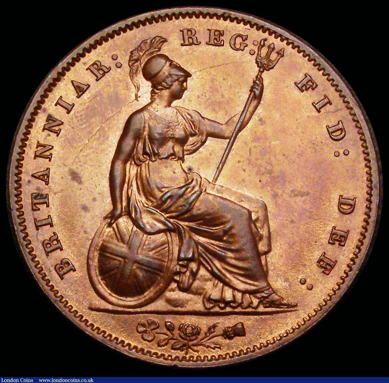 London Coins : A192 : Lot 1394 : Penny 1858 Large Date, No WW Peck 1518 Unc with a few flecks of grey toning