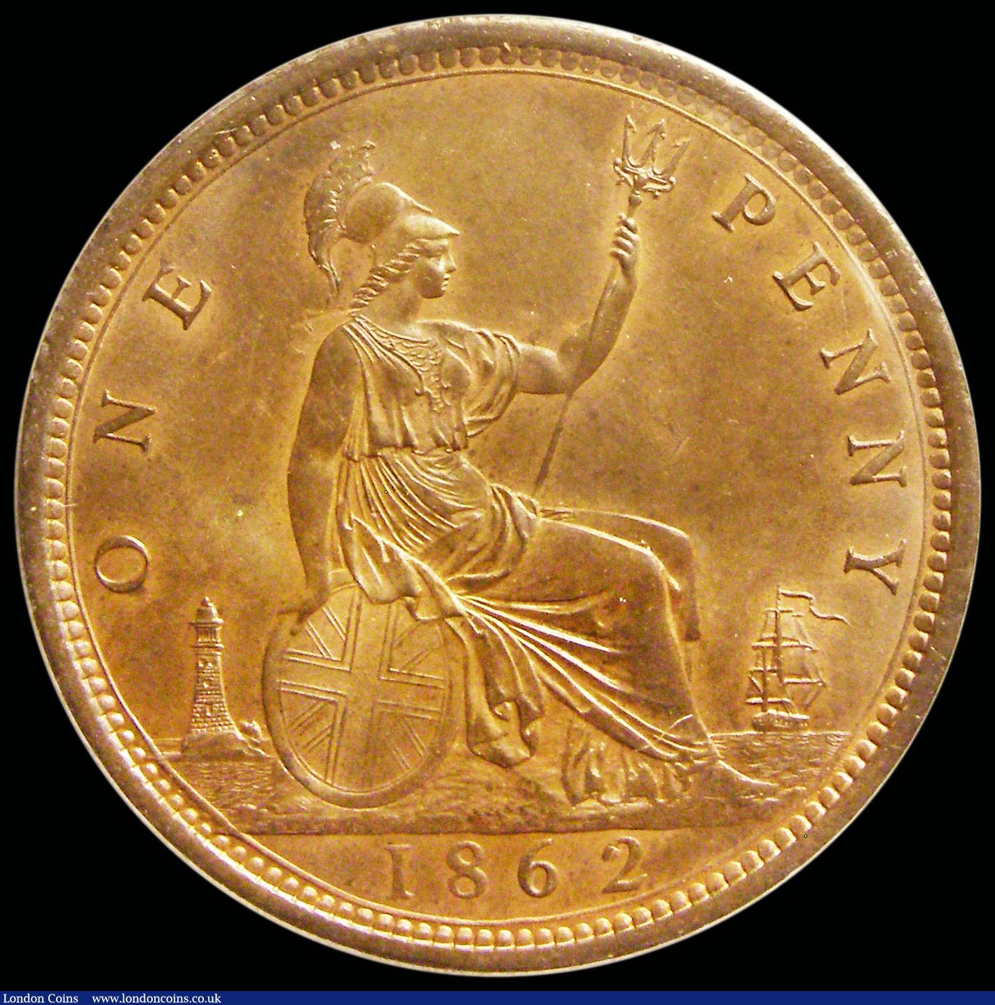 London Coins : A192 : Lot 1403 : Penny 1862 as Freeman 39 dies 6+G silky Unc and in a CGS Holder graded 80