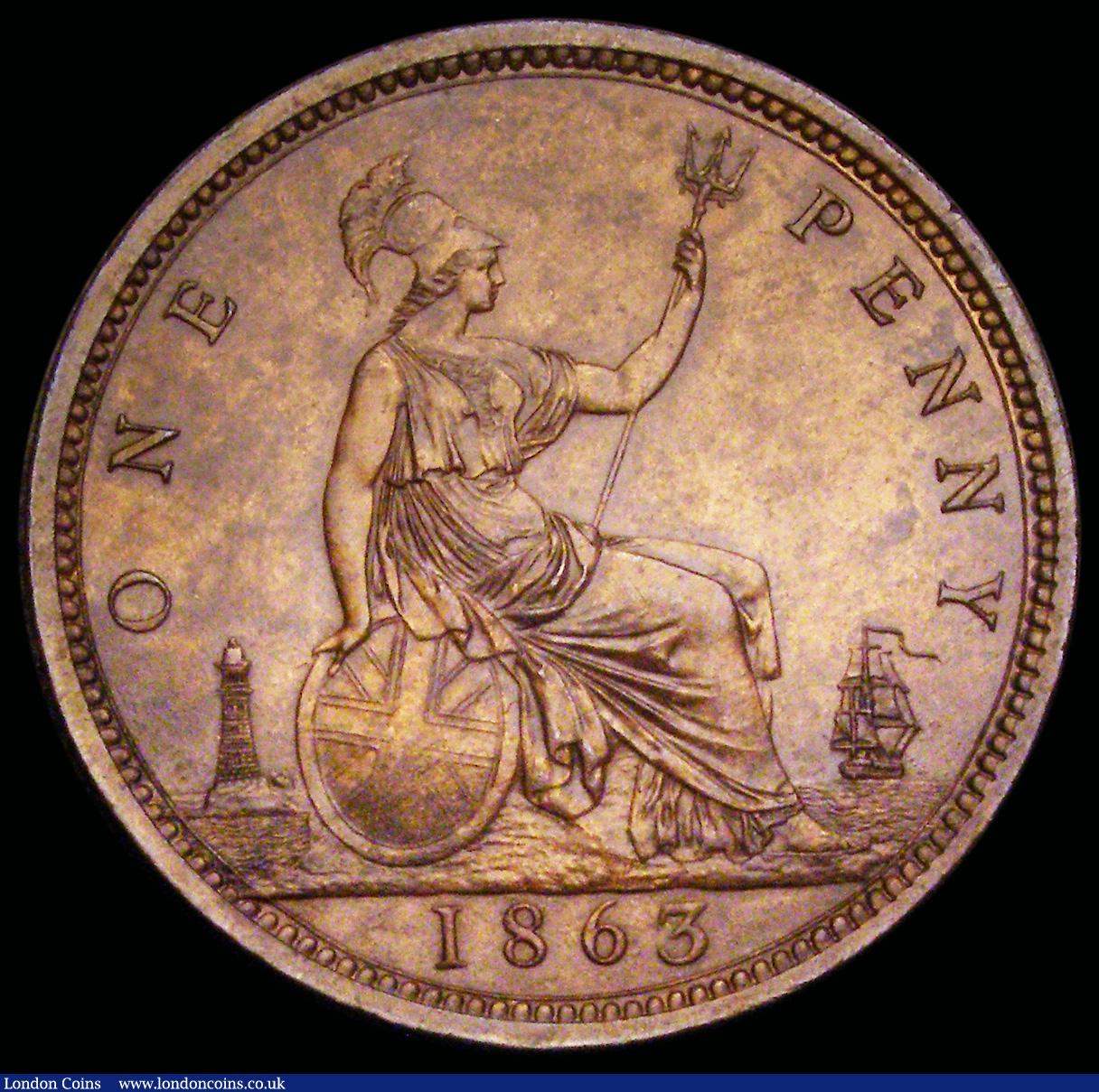 London Coins : A192 : Lot 1408 : Penny 1863 Freeman 42 dies 6+G UNC the reverse appears struck from rusty dies