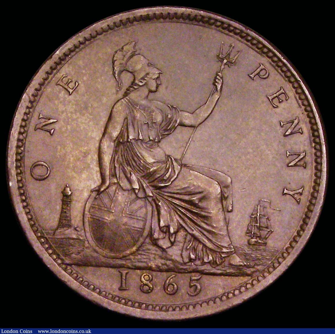 London Coins : A192 : Lot 1410 : Penny 1865 Freeman 50 dies 6+G Brown AU/GEF
