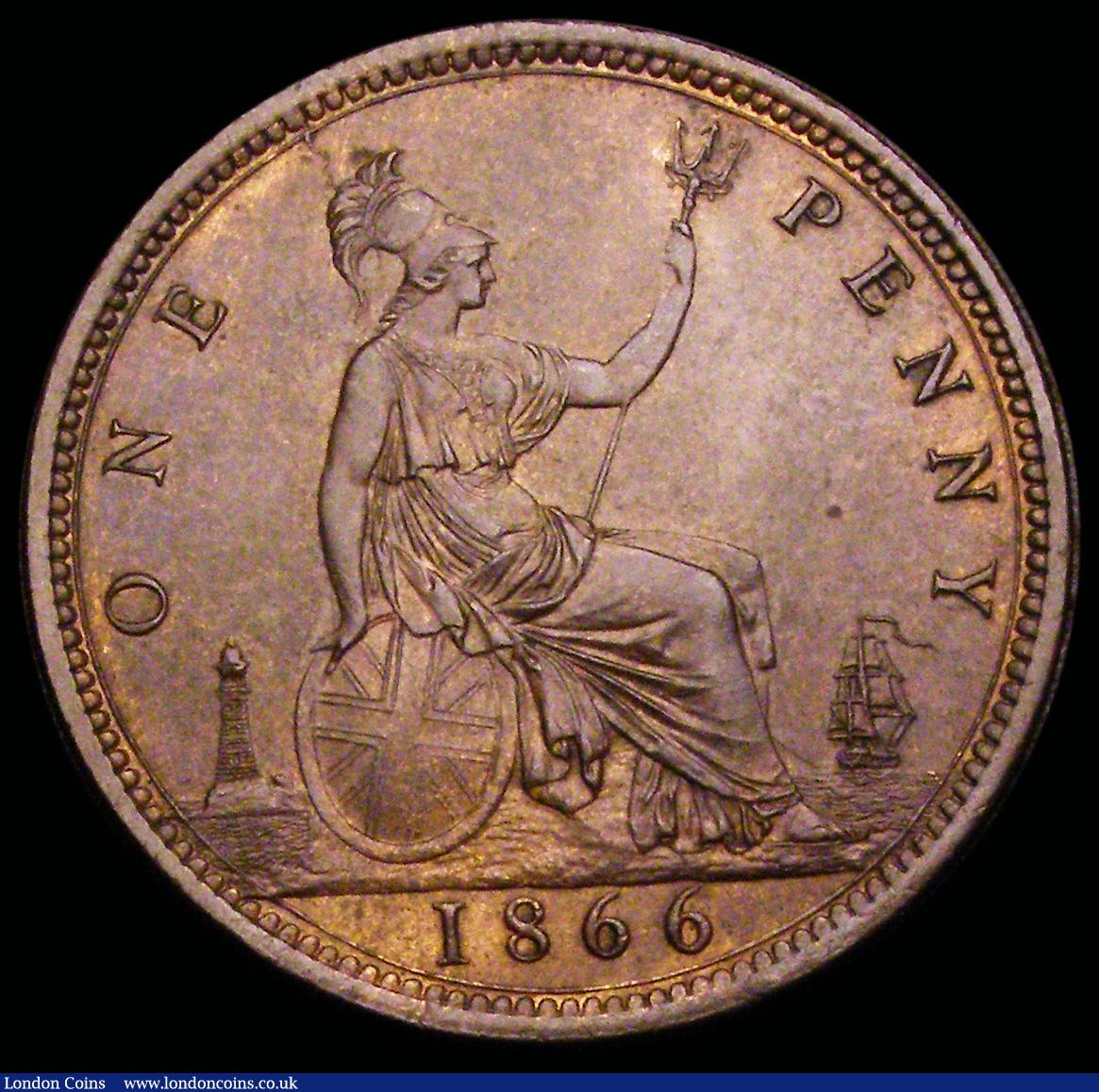 London Coins : A192 : Lot 1411 : Penny 1866 Freeman 52 dies 6+G Brown Unc. A sharp and pleasing example